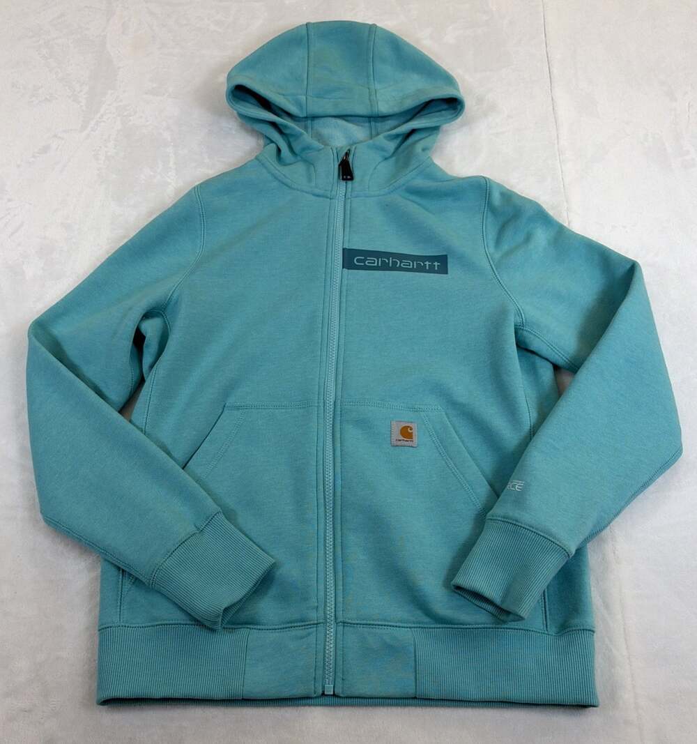 Carhartt Force Slightly Fitted Hoodie Women's S 4-6 Aqua Blue Cotton Full Zip FS